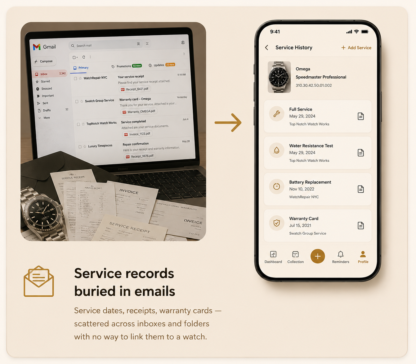 Service records buried in emails